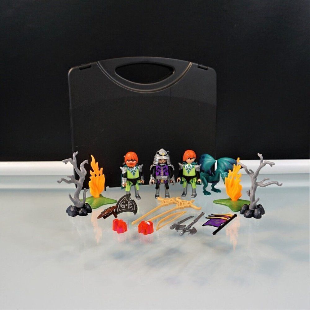 VTG Playmobil Lot Figurines And Accessories With Carrying Case Geobra Germany